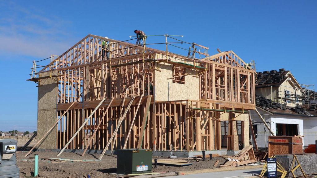 Maison à ossature bois en cours de montage.